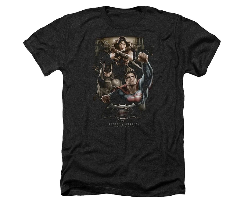 Batman V Superman Men's Three In Action Adult Heather Tee / T-Shirt