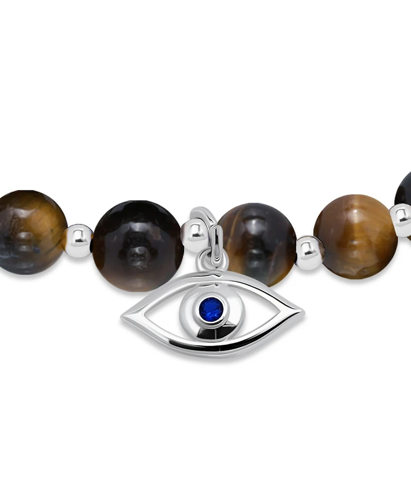 Macy's Silver-Plated Beaded Evil Eye Charm Stretch Bracelet