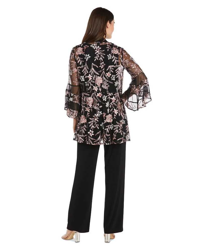 R & M Richards Women's 2-Pc. Embroidered Illusion-Sleeve Top & Pants Set