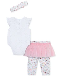 Little Me Baby Girls Swans Bodysuit, Skirted Leggings & Headband, 3 Piece Set