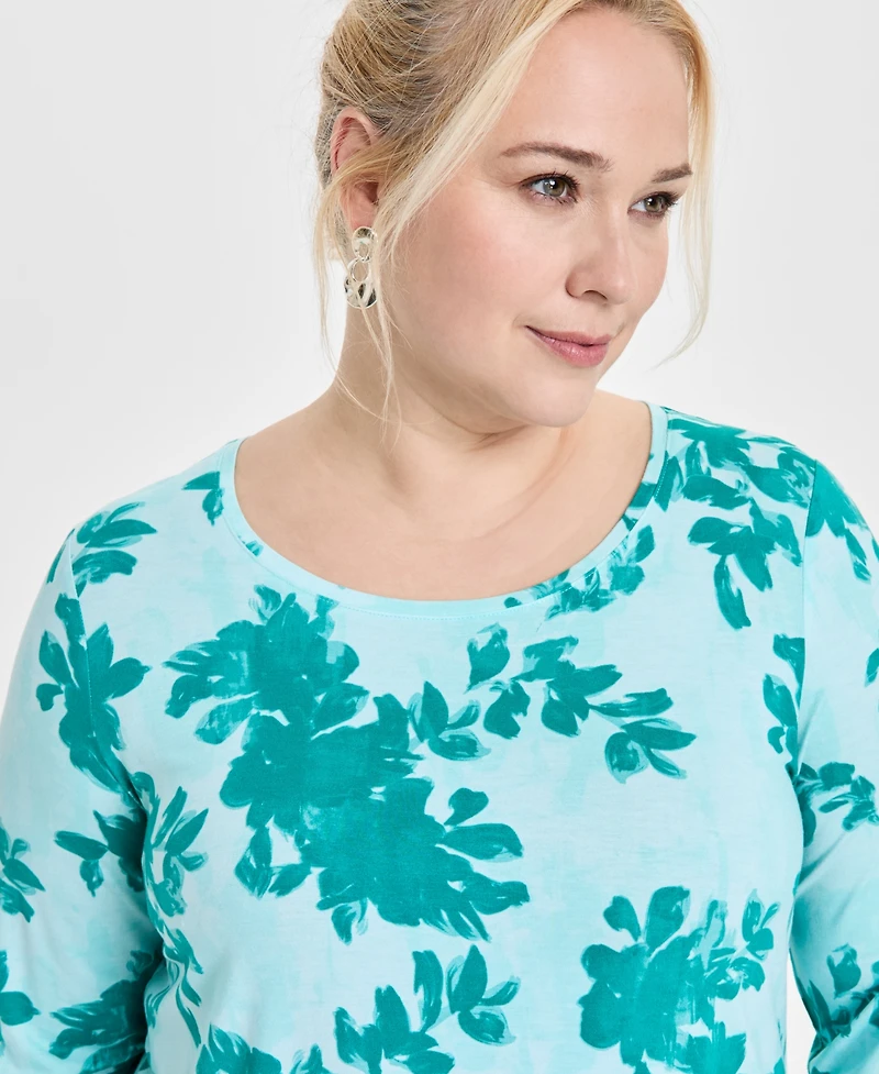 Jm Collection Plus Size Scoop-Neck 3/4-Sleeve Top, Exclusively at Macy's