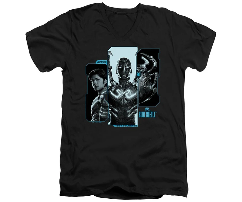 Blue Beetle Mens Host Reyes Short Sleeve Adult V Neck Premium Cotton Tee / T-Shirt
