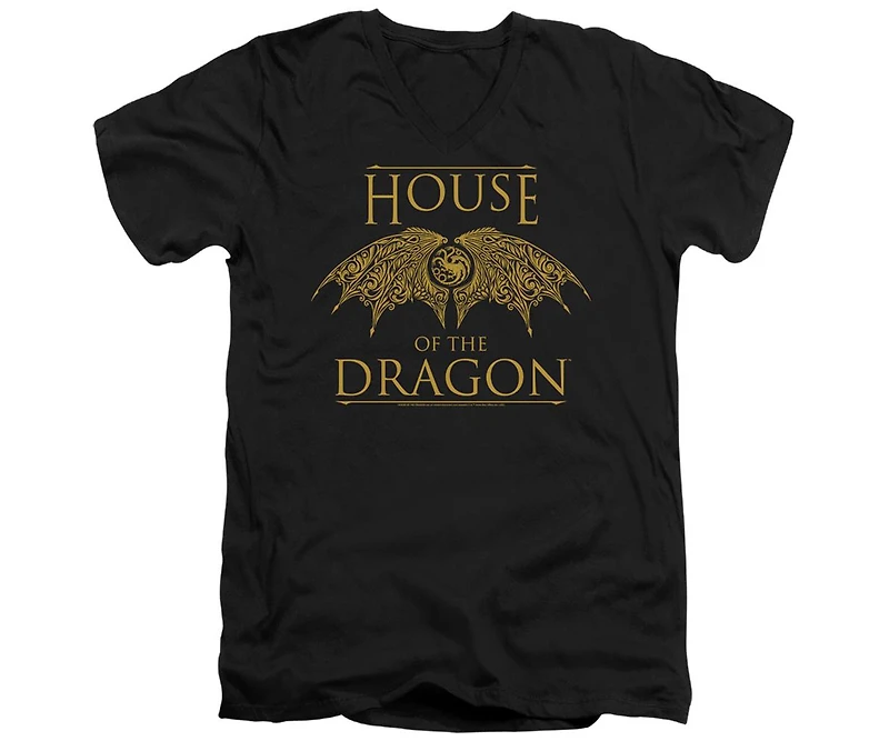 House Of The Dragon Men's Wings Short Sleeve Adult V Neck Premium Cotton Tee / T-Shirt