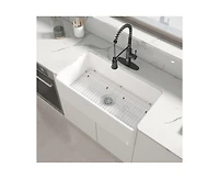 Casainc 33inch L x 18inch W Single Bowl Fireclay Farmhouse Kitchen Sink with Sink Grid