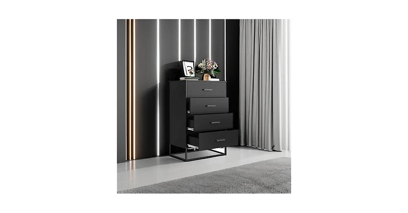 Wlive Dresser for Bedroom with 4 Drawers Nightstand Chest of Tall Sturdy Metal Frame Hallway Living Room Closet