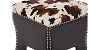 Baxton Studio Sally Modern and Contemporary Cow-print Patterned Fabric Brown Faux Leather Upholstered Accent Stool with Nail heads