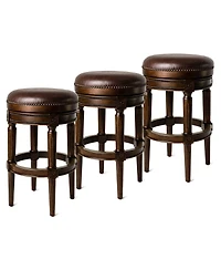 Maven Lane Pullman Backless Bar Stool in Dark Walnut Finish with Vintage Brown Leather, Set of 3
