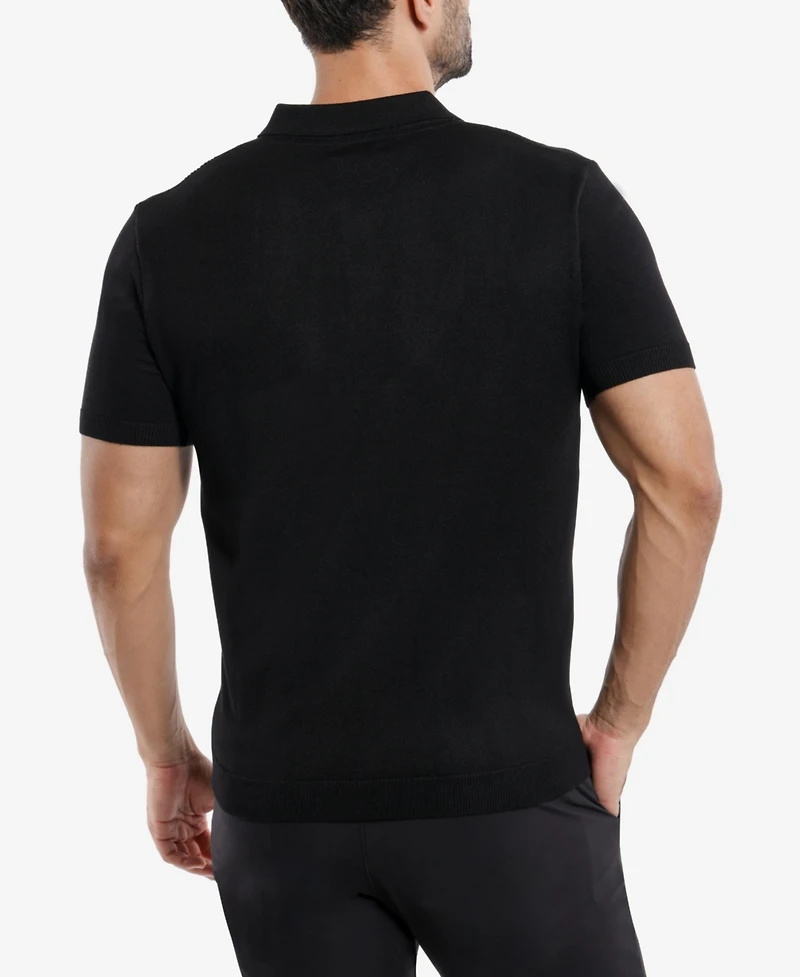 Spring + Mercer Men's Classic Ribbed Texture Polo Sweater