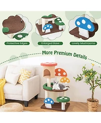 Gymax 41'' Mushroom Cat Tree Tower Indoor Kitten Activity Center w/ Natural Sisal Posts