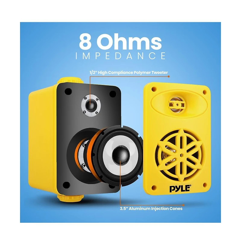 Pyle 3.5” 2-Way Bluetooth Wireless Speaker System - Waterproof, 200W Max Power, 1/2” Tweeter, Compact Design