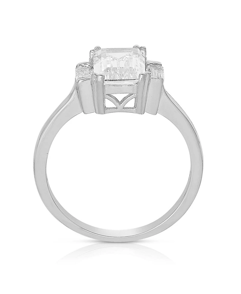 Sterling Silver Cubic Zirconia Square Asscher Ring