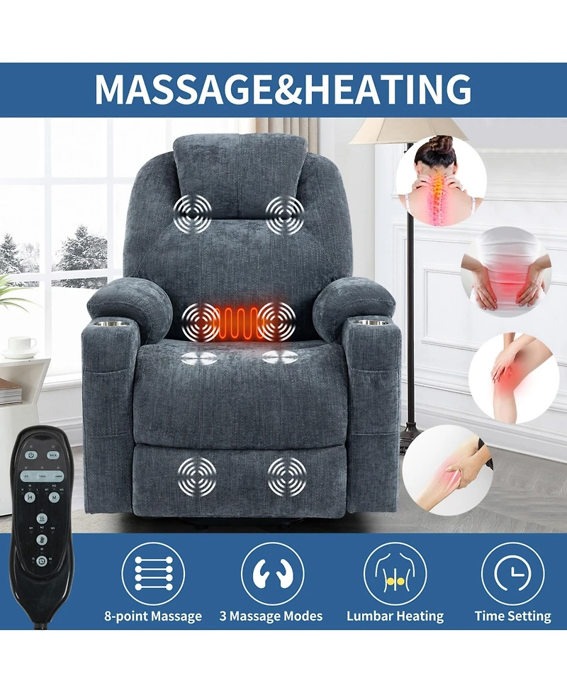 Up to 350 Lbs Power Lift Recliner Chair Heavy Duty Motion Mechanism with 8-Point Vibration Massage and Lumbar Heating, Usb Type-c Ports