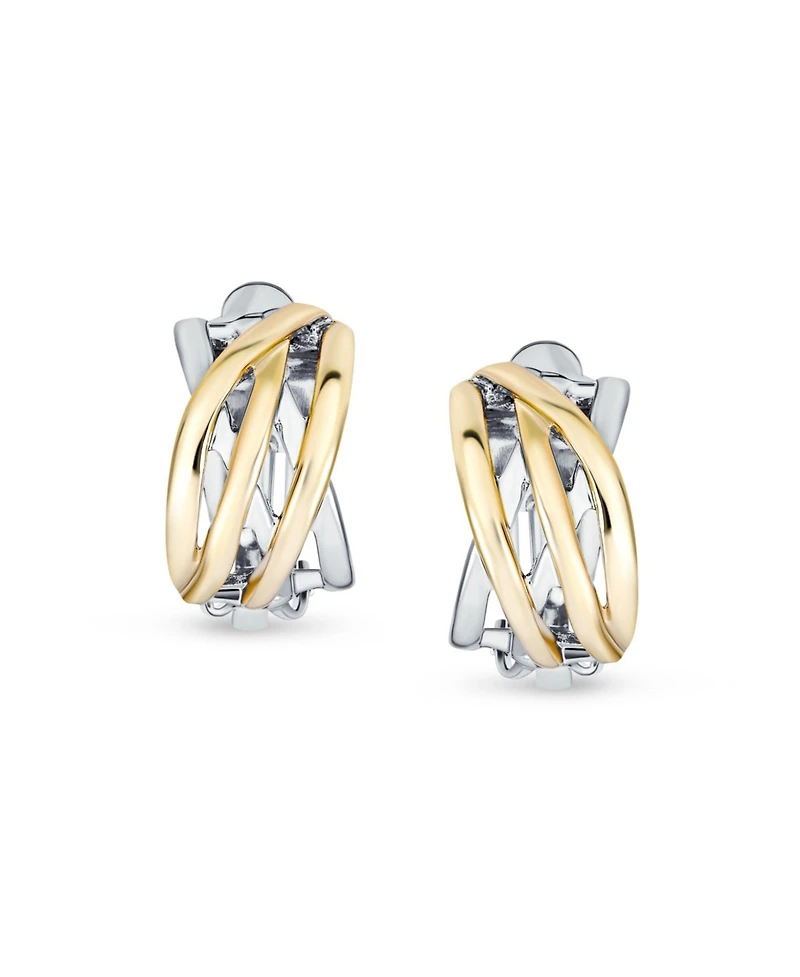 Bling Jewelry Classic Celtic Knot Clip-On Earrings Two Tone For Non-Pierced Ears Gold Plated