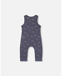 Deux par Baby Boys Printed Muslin One-Piece Jumpsuit Navy Blue Paper Boats