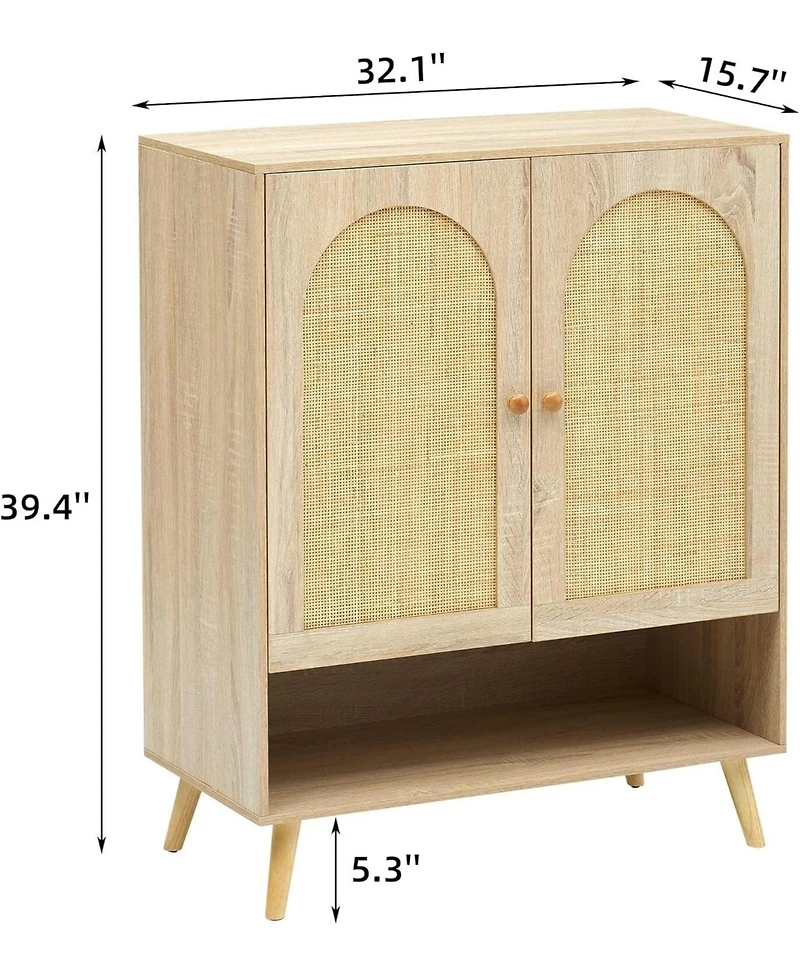 gaomon Rattan Shoe Storage Cabinet with 4 Flip Drawers, Narrow Shoe Rack Cabinet, Freestanding Wooden Shoe Organizer Cabinet for Entryway, Hallway
