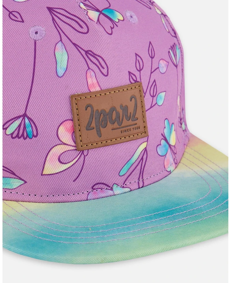 Deux par Deux Girl Printed Cap Old Mauve And Multicolored Butterflies - Toddler|Child