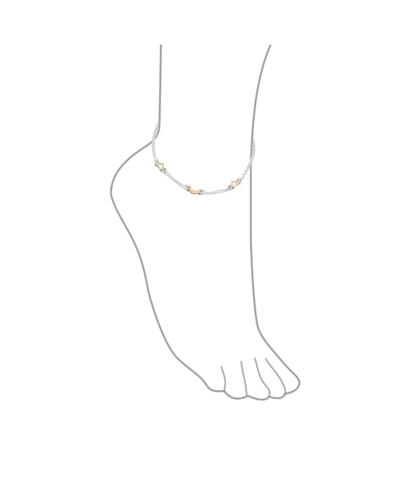 Bling Jewelry Double Chain Moon Stars Anklet Ankle Bracelet Rose Gold Sterling Silver