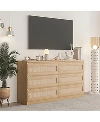 gaomon Rattan Dresser for Bedroom, Modern 6 Drawer Double Dresser with Anti-Tip Kit