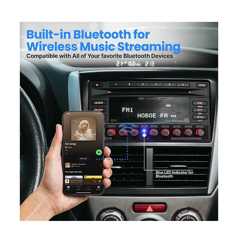 Pyle 5 Bands Graphic Equalizer with Subwoofer Control, Bluetooth