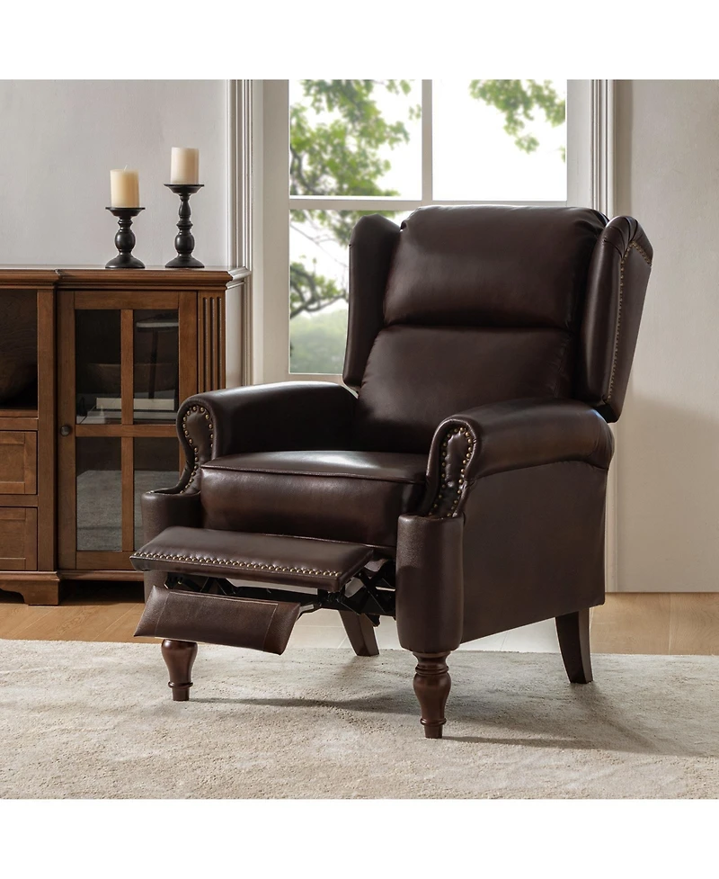 Hulala Home Volkert Triditional Genuine Leather Manual Recliner with Spindle Legs