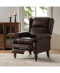 Hulala Home Volkert Triditional Genuine Leather Manual Recliner with Spindle Legs