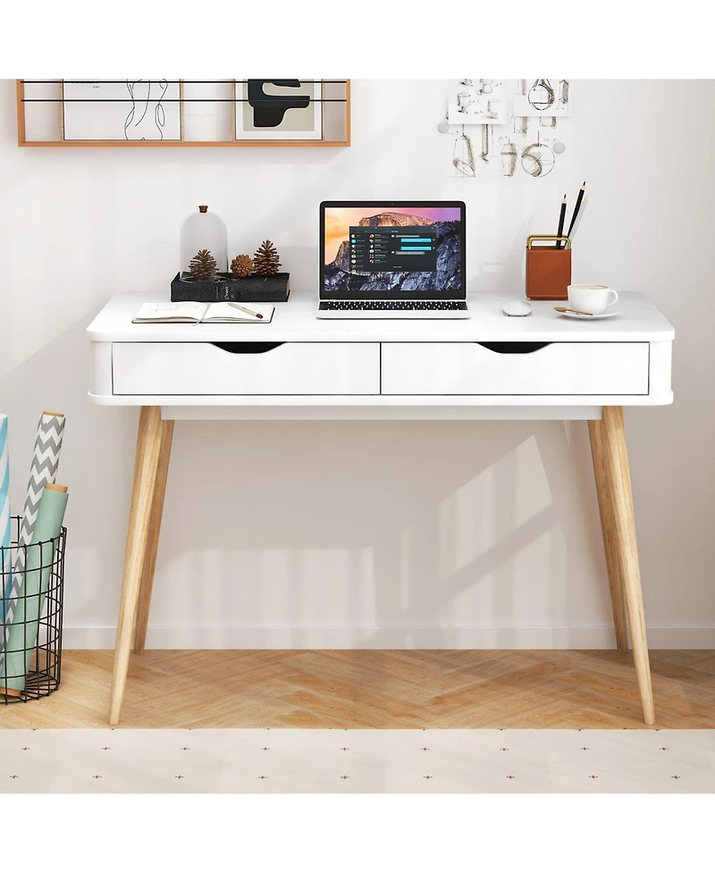 Gouun 43.5 Inch Computer Desk with 2 Drawers for Small Spaces