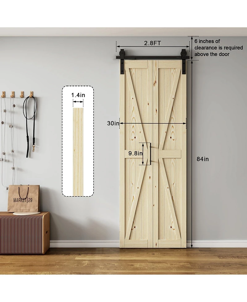 Solid Core Natural Wood Pine Bi-fold Door with Sliding Hardware Kit