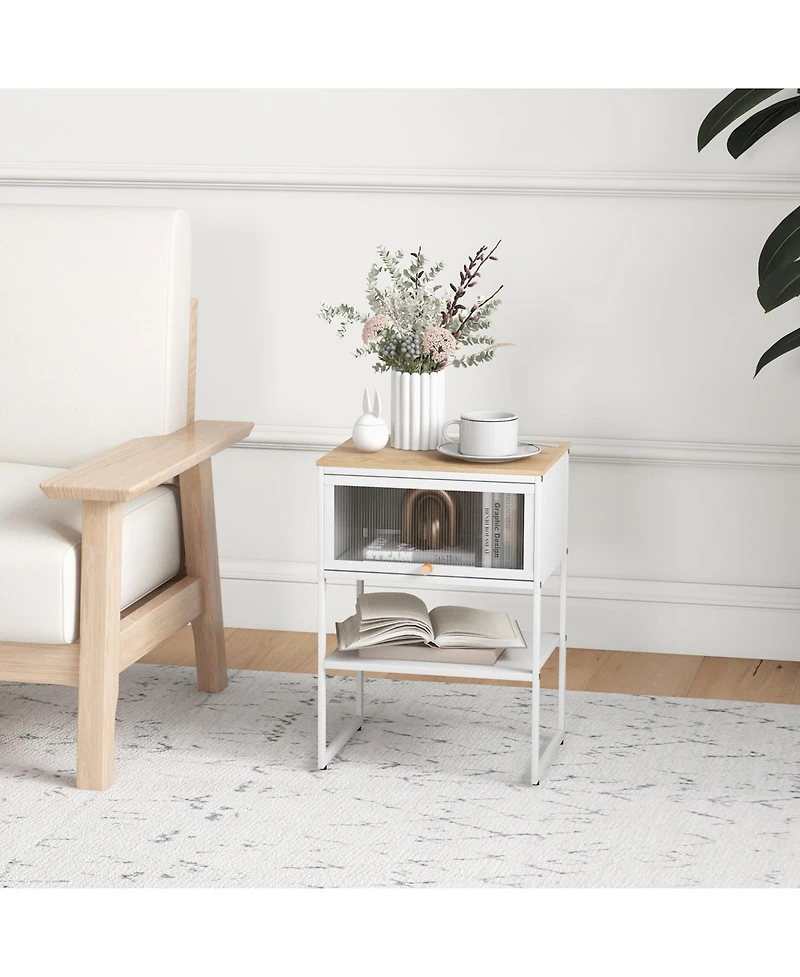 Gouun Nightstand with Flip up Door Storage Shelf