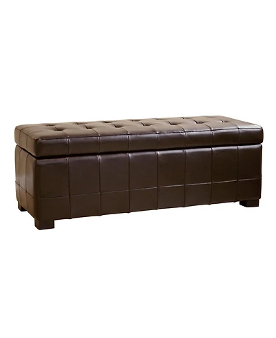 Baxton Studio Dark Brown Full Leather Storage Bench Ottoman With Dimples