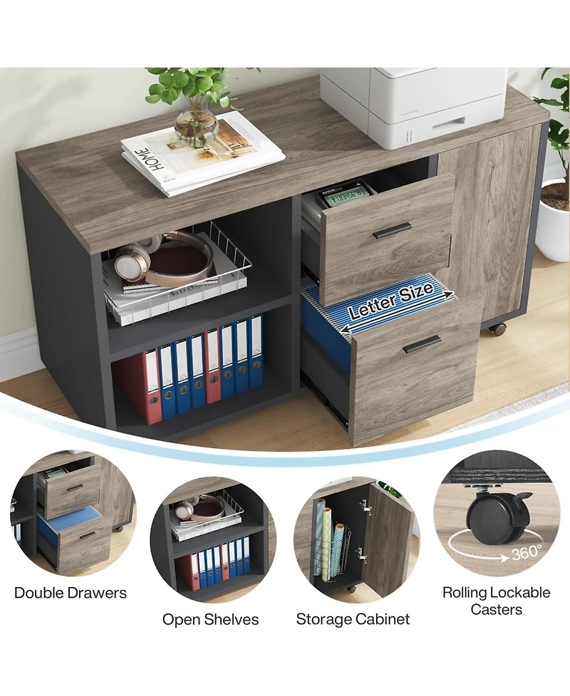 Tribesigns 70.8" Large Executive Office Desk and 47" Lateral File Cabinet Combo, L-Shaped Computer Desk 2 Piece Business Furniture with Drawers and Sh