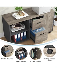 Tribesigns 70.8" Large Executive Office Desk and 47" Lateral File Cabinet Combo, L-Shaped Computer Desk 2 Piece Business Furniture with Drawers and Sh