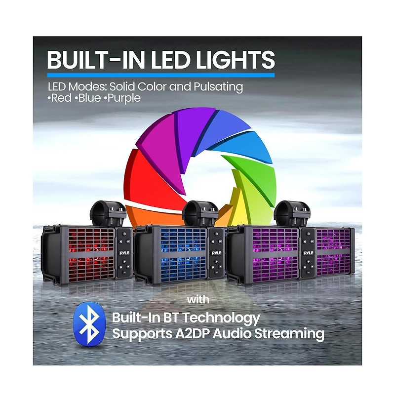 Pyle 11" Powered Atv/Utv Soundbar System with Bluetooth & Led Lights