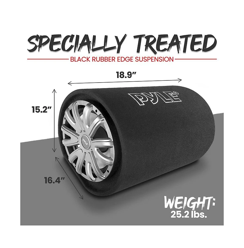 Pyle Subwoofer Box System, 12'' 500W, Carpeted Tube Enclosure, Rear Vented Design