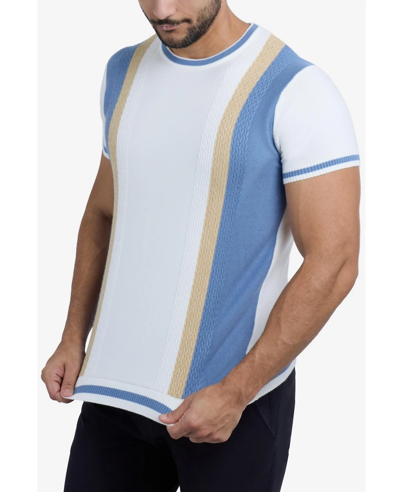 Spring + Mercer Men's Jacquard Crew Neck Short Sleeve Sweater