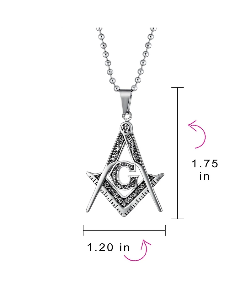 Bling Jewelry Large Freemason Secret Society Square Compass Masonic Symbol Pendant Necklace Stainless Steel With Bead Chain