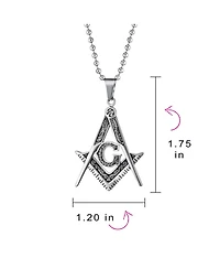 Bling Jewelry Large Freemason Secret Society Square Compass Masonic Symbol Pendant Necklace Stainless Steel With Bead Chain