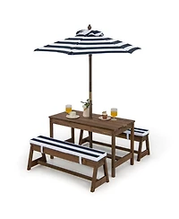 Gouun Kids Picnic Table and Bench Set with Cushions and Height Adjustable Umbrella