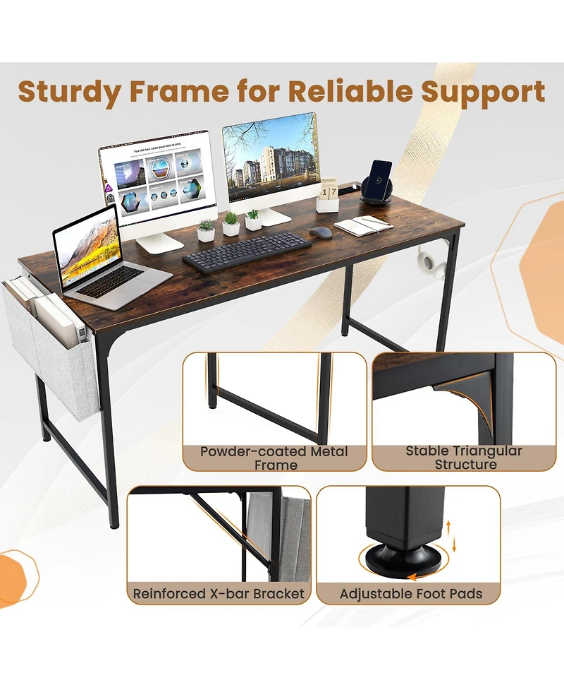 Gouun 60 Inch Computer Desk with Charging Station Storage Bag