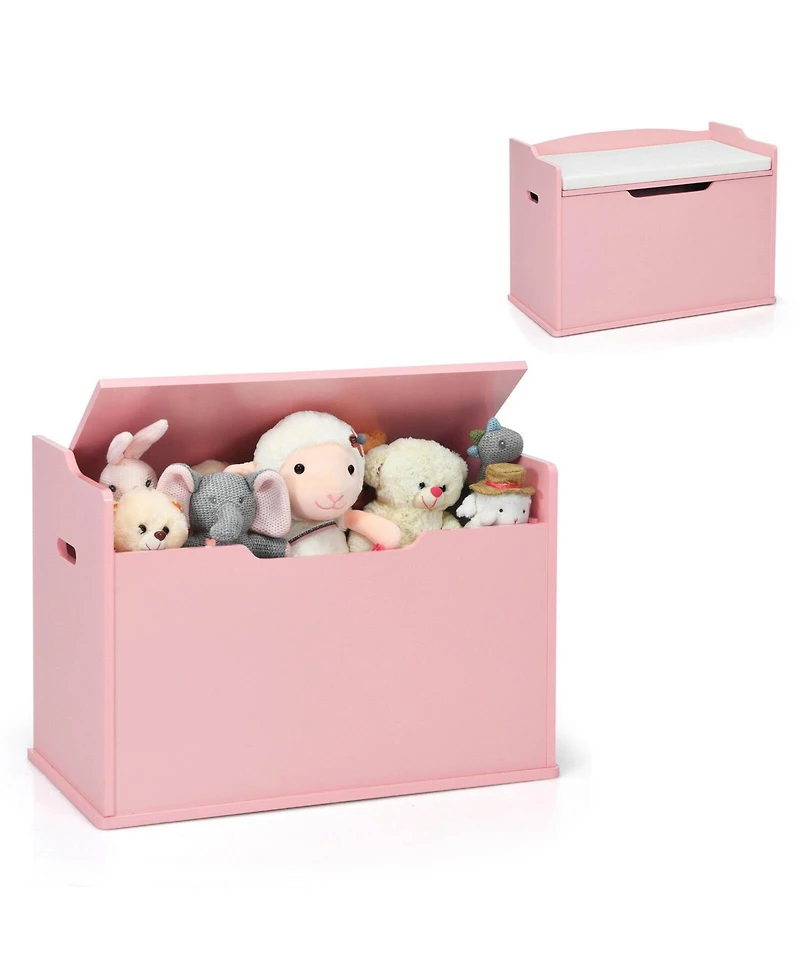 Gouun Kids Toy Wooden Flip-top Storage Box Chest Bench with Cushion Hinge