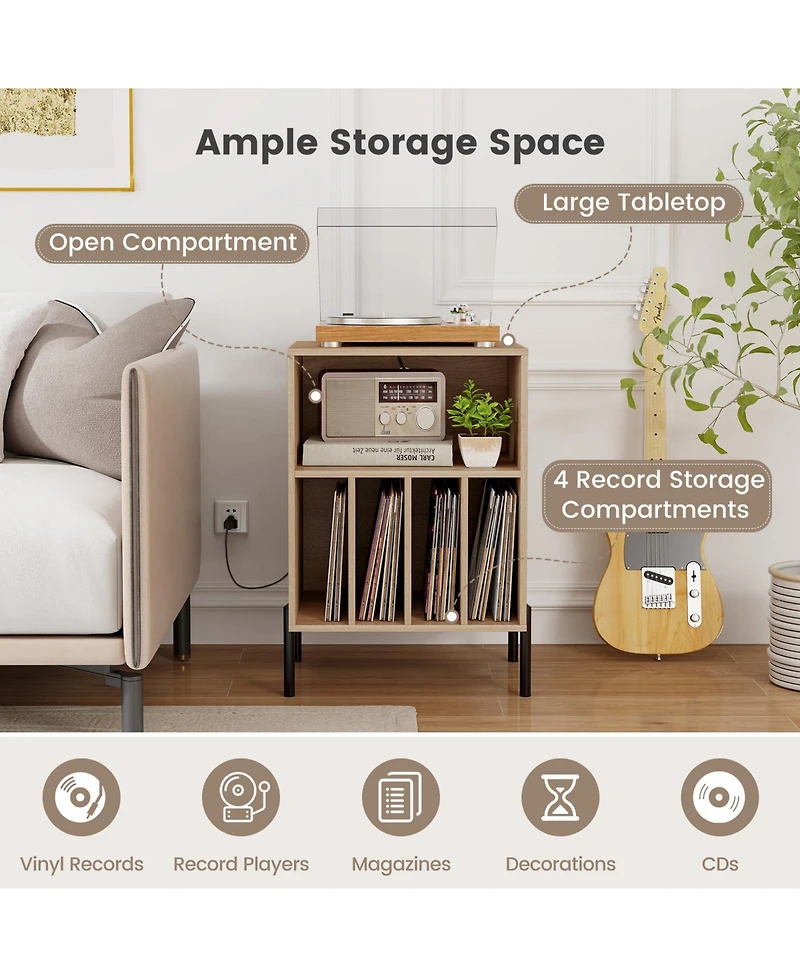 Gouun Record Player Stand with Record Storage Shelf and Charging Station