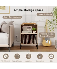 Gouun Record Player Stand with Record Storage Shelf and Charging Station