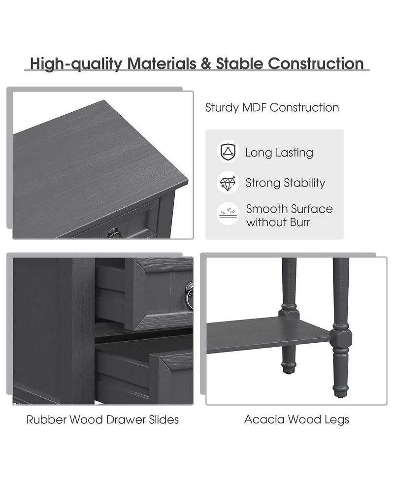 Gouun Narrow Console Table with 3 Storage Drawers and Open Bottom Shelf