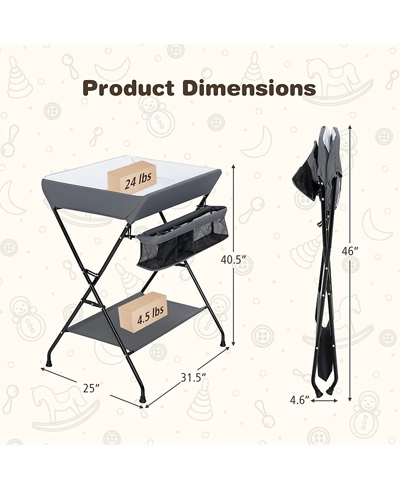 Folding Wide Nursery Diaper Changing Table for Space-Saving and Convenience