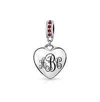 Bling Jewelry Crystal Accent Bale Heart Shape Dangle Bead Charm Sterling Silver