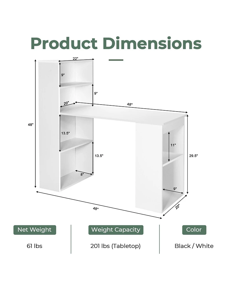 Gouun Computer Desk Writing Workstation Office with 6-Tier Storage Shelves