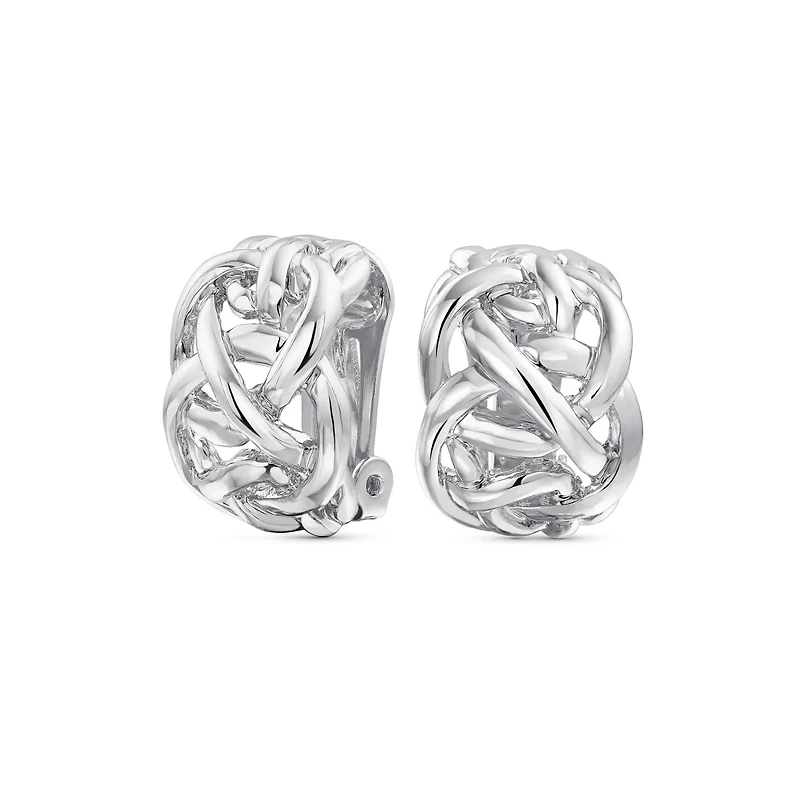 Bling Jewelry Fashion Open Criss Cross Celtic Love Knot Weave Half Hoop Clip On Earrings Non Pierced Ears Silver Plated