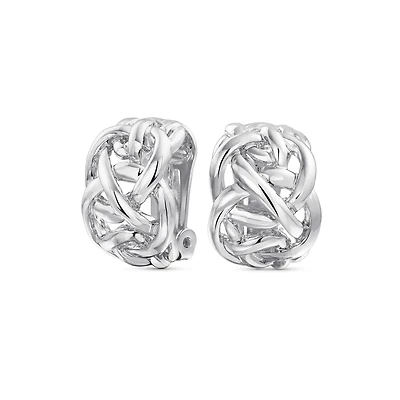 Bling Jewelry Fashion Open Criss Cross Celtic Love Knot Weave Half Hoop Clip On Earrings Non Pierced Ears Silver Plated