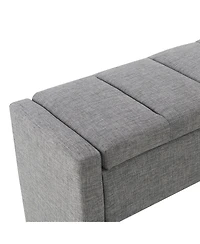 The Pop Home Modern Upholstered Bed End Bench with Storage, Linen Foot Rest Stool, Multi-Functional Vanity Stool-The