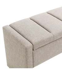 Modern Upholstered Bed End Bench with Storage, Linen Foot Rest Stool, Multi-Functional Vanity Stool-The Pop Home