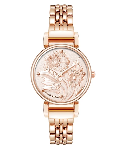 Anne Klein Women's Quartz Floral Rose Gold-Tone Metal Alloy Watch, 30mm